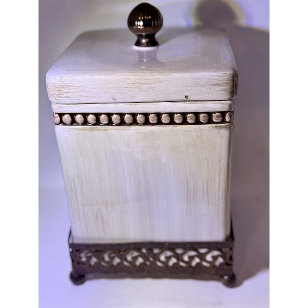 Godinger Beaded Canister Set of 2 Metal Scroll Stand Farmhouse - Picture 2 of 16
